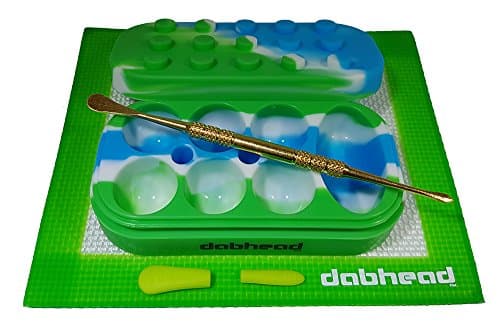 Silicone Blue/White/Green Multi Chamber Container Jar - Non Stick Green Mat - Gold Tool With Silicone Tips