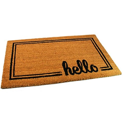Black Ginger Large, Thick, Decorative, Patterned Coir Door Mats with Nature Designs (Hello)