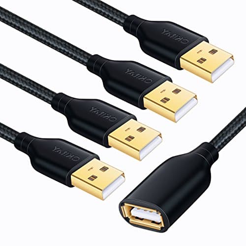 OKRAY 4 Pack 10ft/3m USB 2.0 Extension cable Nylon Braided Extender Cord - A Male to A Female with Gold-Plated Connector (Black)