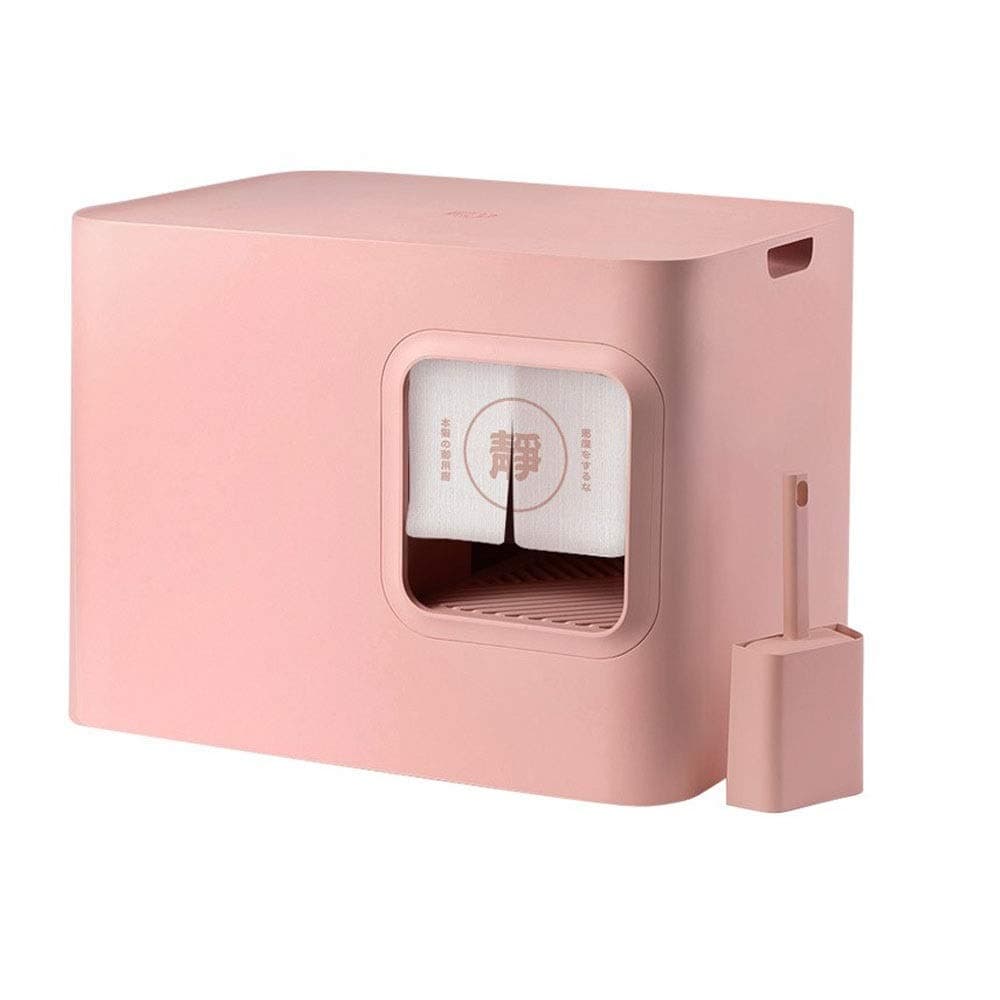 KOIUJ Semi Sealed Design Cat Litter Box，Single Layer Deodorant Cat Supplies (color: Pink)