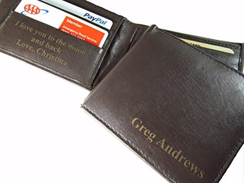 RF BiFold Personalized Brown Leather Custom Mens Wallet Engraved Message Inside