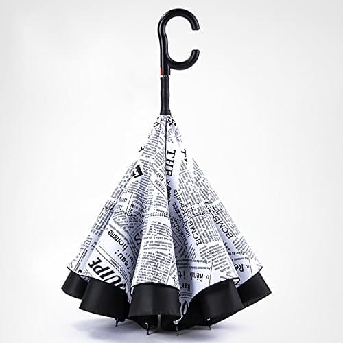 C-Shape Large Reverse Folding Umbrella, Inside-Out, Double Layer, Auto Open (Newspaper)