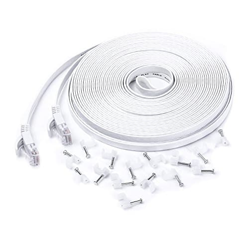 Eightwins-Ethernet Cable Cat6 Flat 100ft White,Network Cable Cat 6 Flat Slim Ethernet Patch Cable, Internet Cable With cable nails-100 Feet White(30 meters)