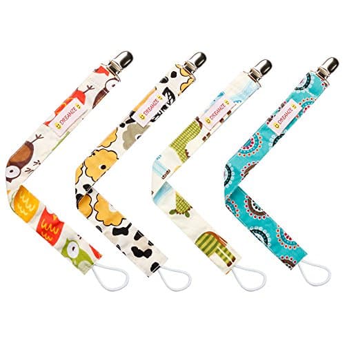 DREAMZE Pacifier Clip 4 Pack Unisex Pacifier Clips Great Pacifier /Teething Ring Holder Unique Baby Shower Gift