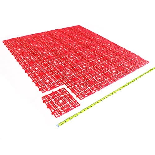 Red pack of 36 - 9.76 sq ft modular square Indoor Outdoor anti-slip interlocking tiles flooring made from soft plastic polyethylene for Pool Shower Bathroom floor Locker Room patio Mat tile non-slip