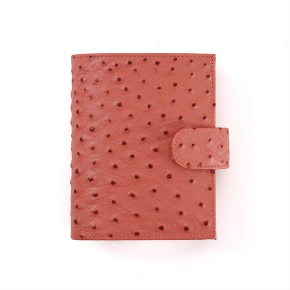 QWSAE notebookGenuine Leather Rings Notebook A7 Size Brass Folder Mini Agenda Daily Leather Organizer Notebook Large Pocket Notebook A7 Cover 142x115mm Ostrich Pink