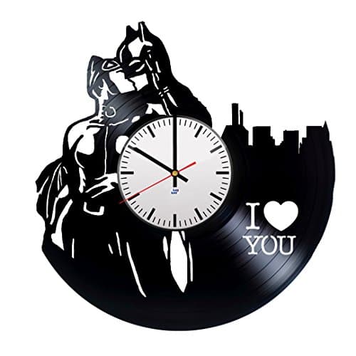 Modern Vinyl Record Wall Clock With DC Comics Couple Design - Unique Living Room or Play Room Wall Decor - Original Gift Idea For Adults and Youth - Exclusive Comics Fan Art