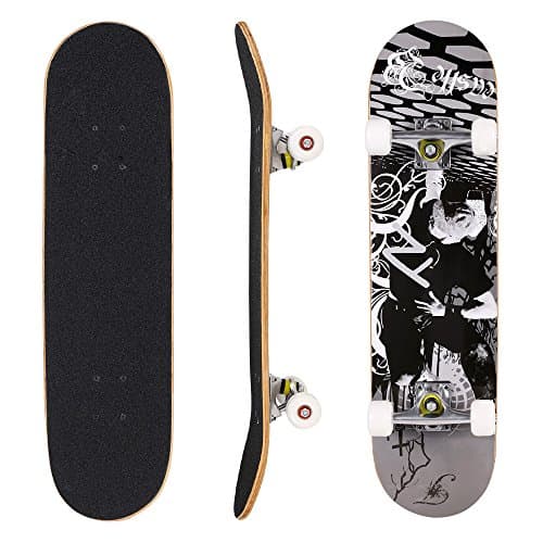 31" Pro Skateboard 8.0 Full Size Double Kick Concave Skate Board for Adult Teens Kids Age 5 Up