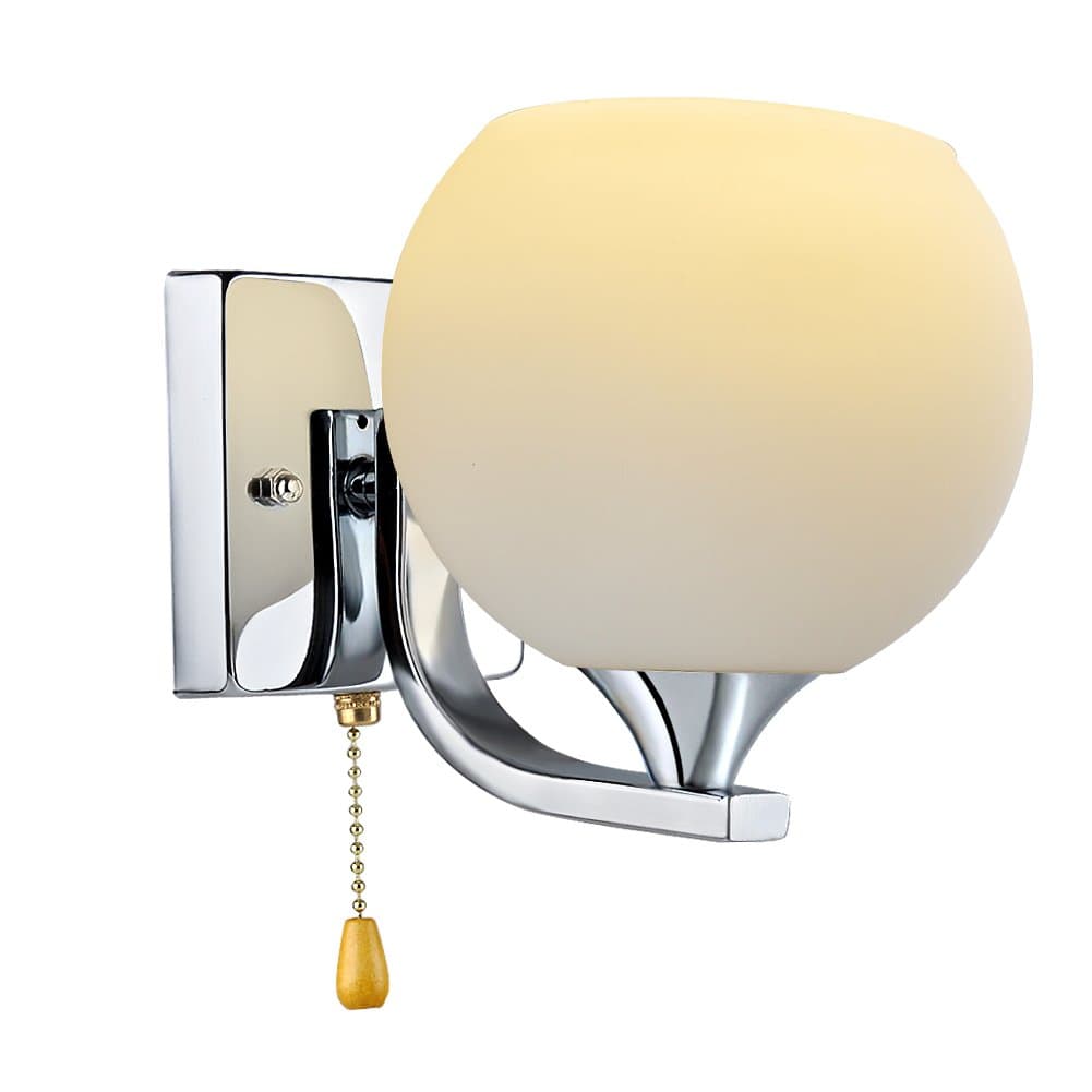 Wall Light Fixture, Midore Modern Simple Style Chrome Base And Glass Shade Wall Sconce With Pull Cord Switch On/Off for Decoration [Energy Class A+]