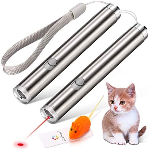 Dialeesi Laser Pointer for Cats, Cat Dog Interactive Lazer Toy, Pet Training Exercise Chaser Tool, Powered by AA Batteries 2 Pack, 2 Mode - Red Light LED Flashlight with A Squeaky Mouse