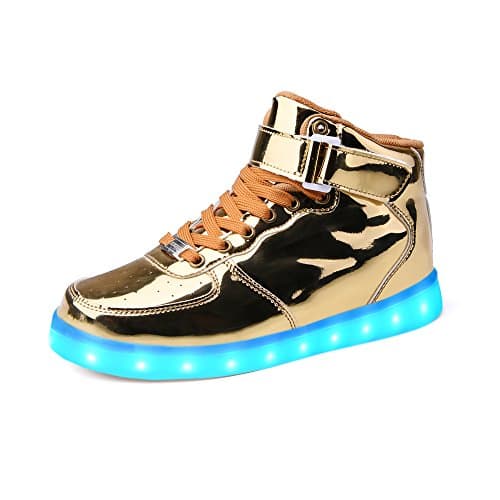 HINZER LED Light Up Shoes 2017 Upgrade Light System 7 Colors Flashing Sneakers(34,Gold)