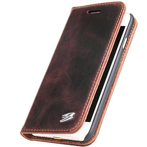 Fierre Shann iPhone8 plus iPhone7 plus Case Genuine Leather Flip Phone Case with Card Slot,Gift Box.(Dark brown for iPhone8plus)Wallet Case for iPhone 7plus