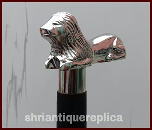 Samara Nautical SOLID BRASS LION HEAD HANDLE WOODEN WALKING STICK CANE VINTAGE DESIGNER A