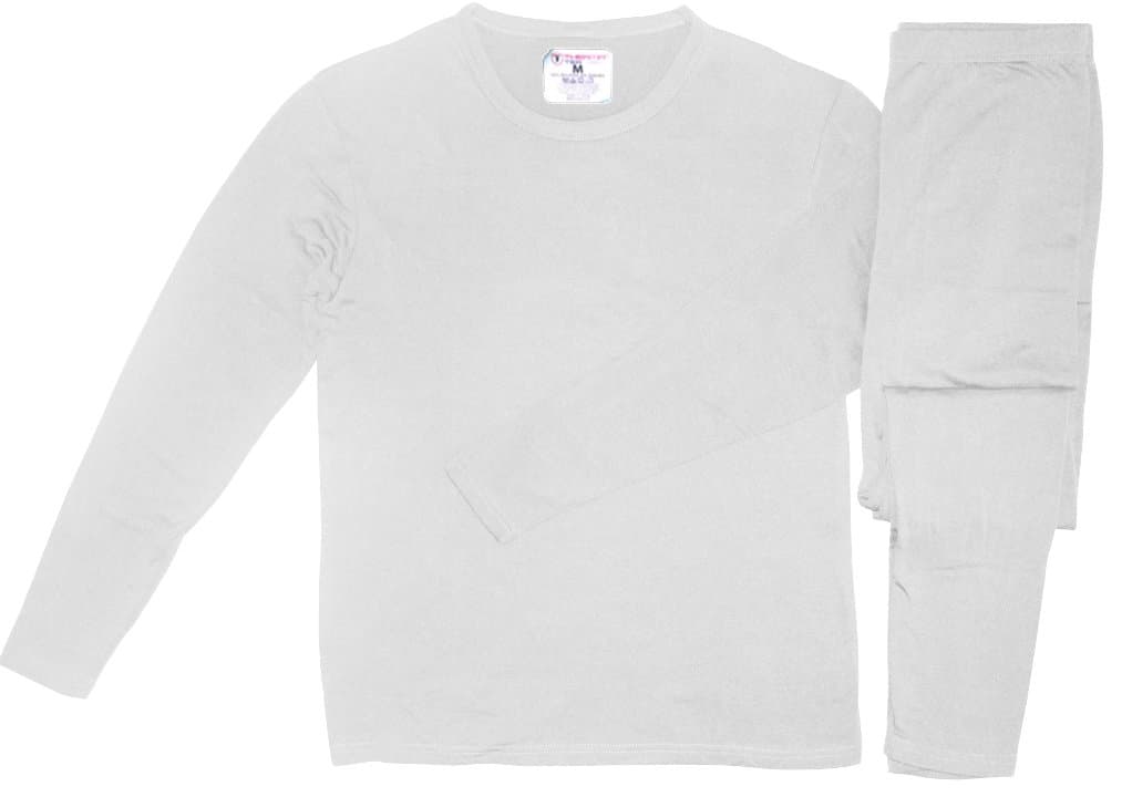 Comfy Men's Polyester Tagless Brush Lined Thermal Top & Bottom Underwear Set | No Fly, White, XXL