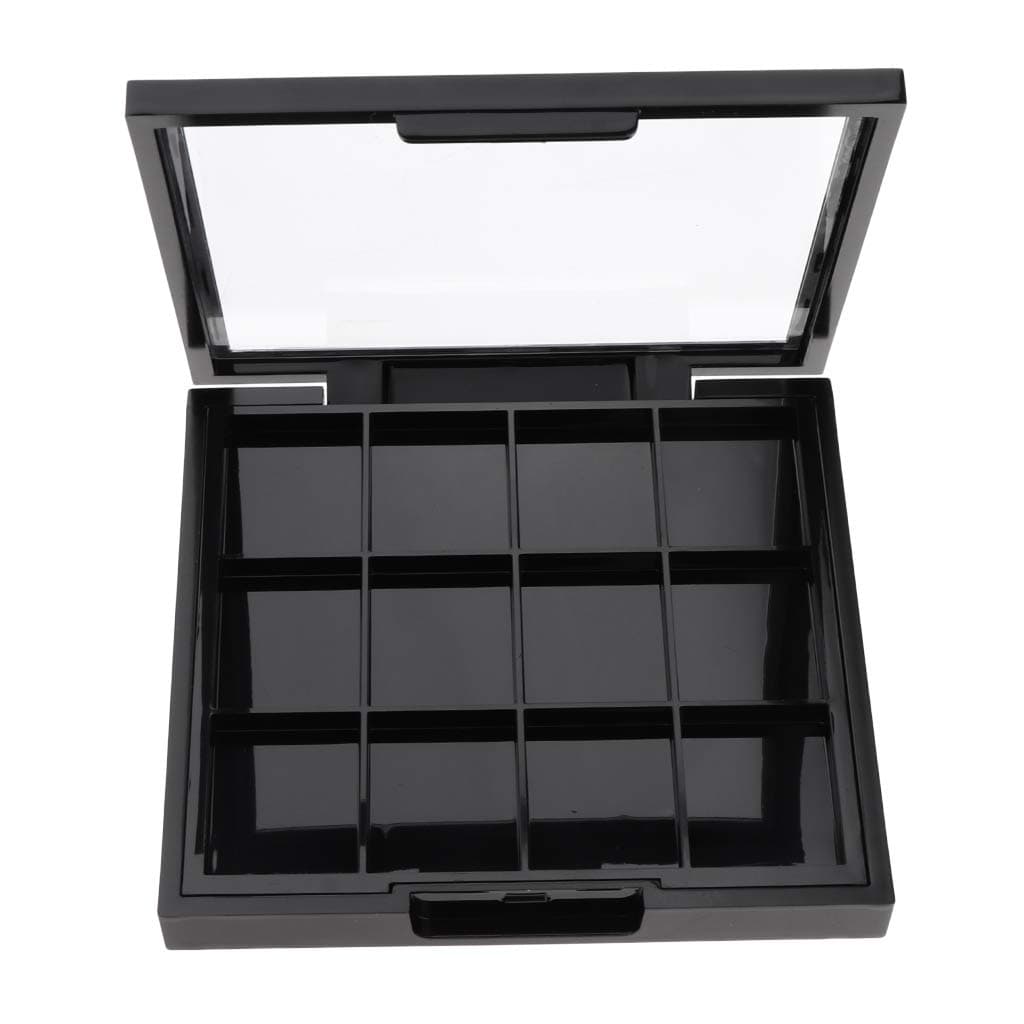 Empty Eyeshadow Makeup Palette - Beauty Small Compact Eye Shadow Loose Powder Storage Case, Black Travel Case with 12 Inner Slots