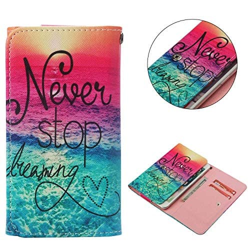 Universal Cell Phone Flip Case Compatible Vodafone Smart V8 VFD 710 5.5" and More, Tenplus PU Leather Skin Protective Folio Case Cover Wallet Clutch Bag with Card Slots (Never Stop Dreaming)