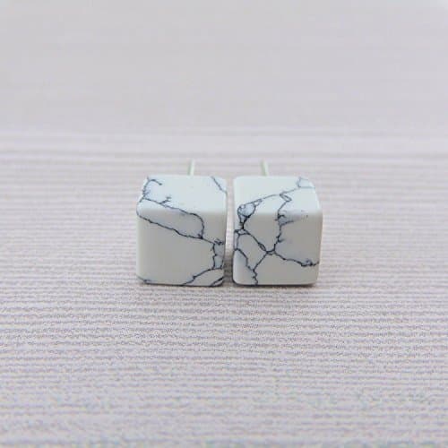 White Howlite Cube Stud Earrings on Stainless Steel Posts