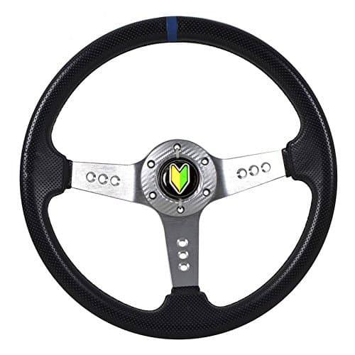 350mm Deep Dish Steering Wheel 6 Bolt Universal Custom (Silver Center Blue Stipe)