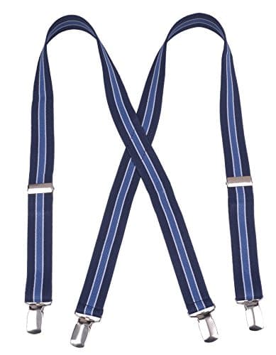 Warm Sunshine Men's X-back Elastic Adjustable Solid Clip Suspender,Blue Navy stripe