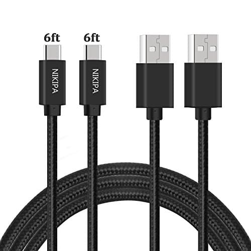 USB Type C Cable, Nikipa 2Pack 6FT Nylon Braided USB C to USB A Data Sync and Charging Cord for Galaxy Note 8, S8/S8 Plus, Pixel/Pixel XL, LG G5/G6/V20 and More