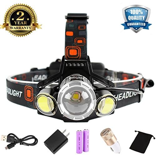 LED Headlamp Headlight Head Flashlight - (2017 New Design) 18650 Rechargeable Batteries Waterproof Zoomable Focus 4 Modes Hands Free USB Charging Head Lights for Running Camping Hiking Riding Fishing