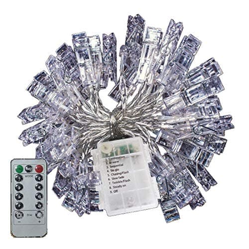 WSS - 5M 40 LED Photo Clips String Lights Battery Powered with Remote Picture Lights for Decoration Photo Notes Artwork Romantic Dinner Photo Booth Props (Without Remote)