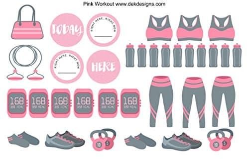 Pink Workout, Planner Calendar Stickers. 2 sheets on matte.