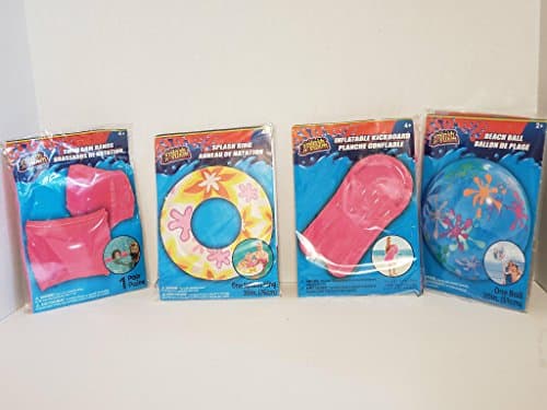 GIRLS Kids Spring Summer Fun Float Floaties Backyard Outdoor Float Playtime Lake Pool Toys Beach Swim Ride On Inflatable Splash Ring 30" Arm Bands Beach Ball 20" Inflatable Kickboards Bundle Of 4 – PI