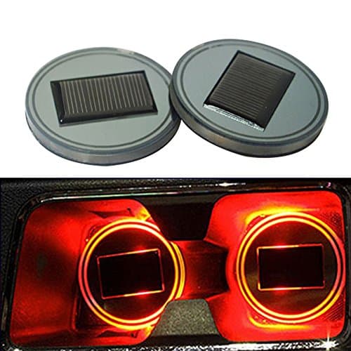 discoGoods 2-Pack LED Car Cup Holder Mat Cup Coasters Light Mat Pad Solar Power Car Interior Decoration Built-in Vibration Automatically Turn On at Dark (Red)