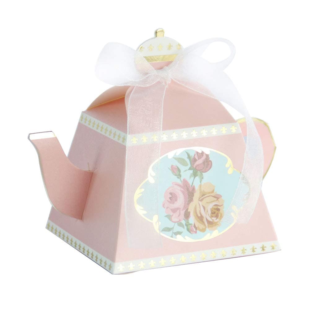 Shuda 50Pcs Teapot Shape Wedding Favour Boxes Candy Gift Boxes with Mints, Chocolates or Sweets for Party Wedding Birthday Decoration - Pink