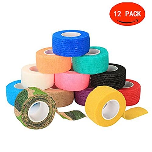 Self Adherent Cohesive Wrap Bandages, Elastic First Aid Stick Wrap Athletic Tape (1, 2 Inches) X 5 Yards, Rainbow Color (Pack of 12, 6) for Wrist and Ankle Sprain Swelling and Soreness (1inch × 12)