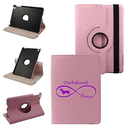 Infinity Love Dachshund Mini 4 Leather Rotating Case 360 Degrees Multi-angle Vertical and Horizontal Stand with Strap (Pink)