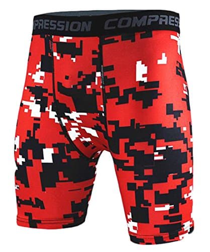 H&amp;E Men's Compression Camo Short Leggings,Base Layer Tights for Workouts,Cycling,Running,Sports,Training,Weightlifting,All Weather Shorts Red Medium