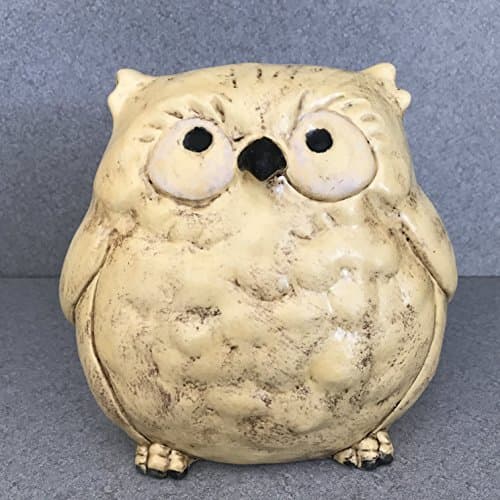 Primitive Owl Statue Glazed Garden Bird Yellow