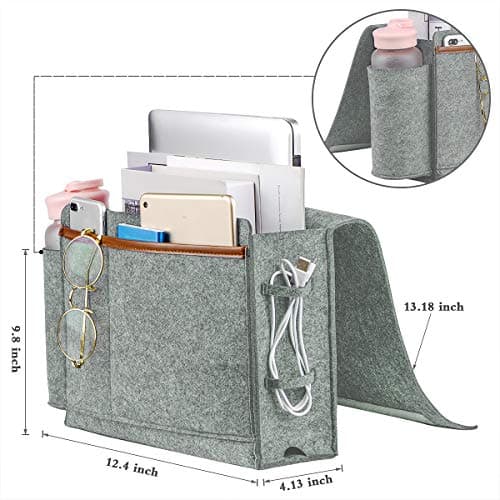 Bedside Caddy, Thick Sofa Storage Organizer, Table Cabinet Hanging Storage Organizer, Holder Bag for Laptop Book Phone Charger Bottle and other, Ideal for Dorm, Kid Bunk Bed, Sofa, Hospital Bed(Gray)