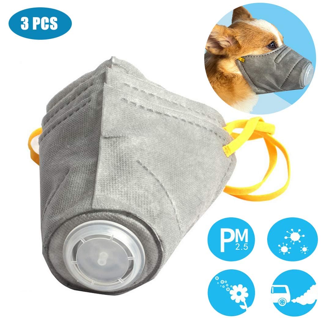 SEETOYS 3Pcs Dog Mask, PM2.5 Filter Protective Muzzle, Adjustable Strap Pet Masks