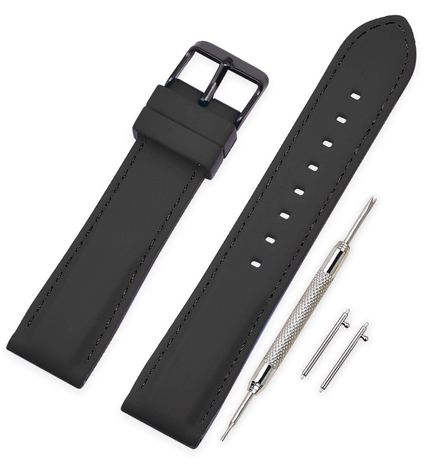 VINBANDSilicone Watch Strap Replacement with Quick Release Pins and Brushed Stainless Steel Buckle - 18, 20, 22, 24 mm Rubber Watch Band