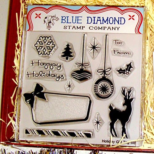 Holiday Gift Tag Stamp Set, clear polymer cling, includes storage case and block mount