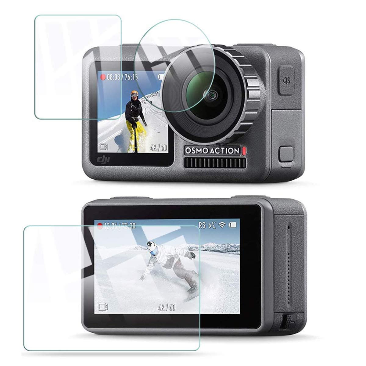 TUTUO DJI Osmo Action Protective Glass Screen Protector Accessories Protective Camera Film HD Clear Screen Protector Film for DJI Osmo Action Accessories (Screen FilmX2 + Lens Armored FilmX1)