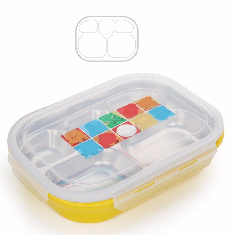 Leak-Proof Lunch Box-Double layer insulation 304 stainless steel lunch box student lunch box 100% Food Safe! Easy To Clean And Dry!,yellow,A