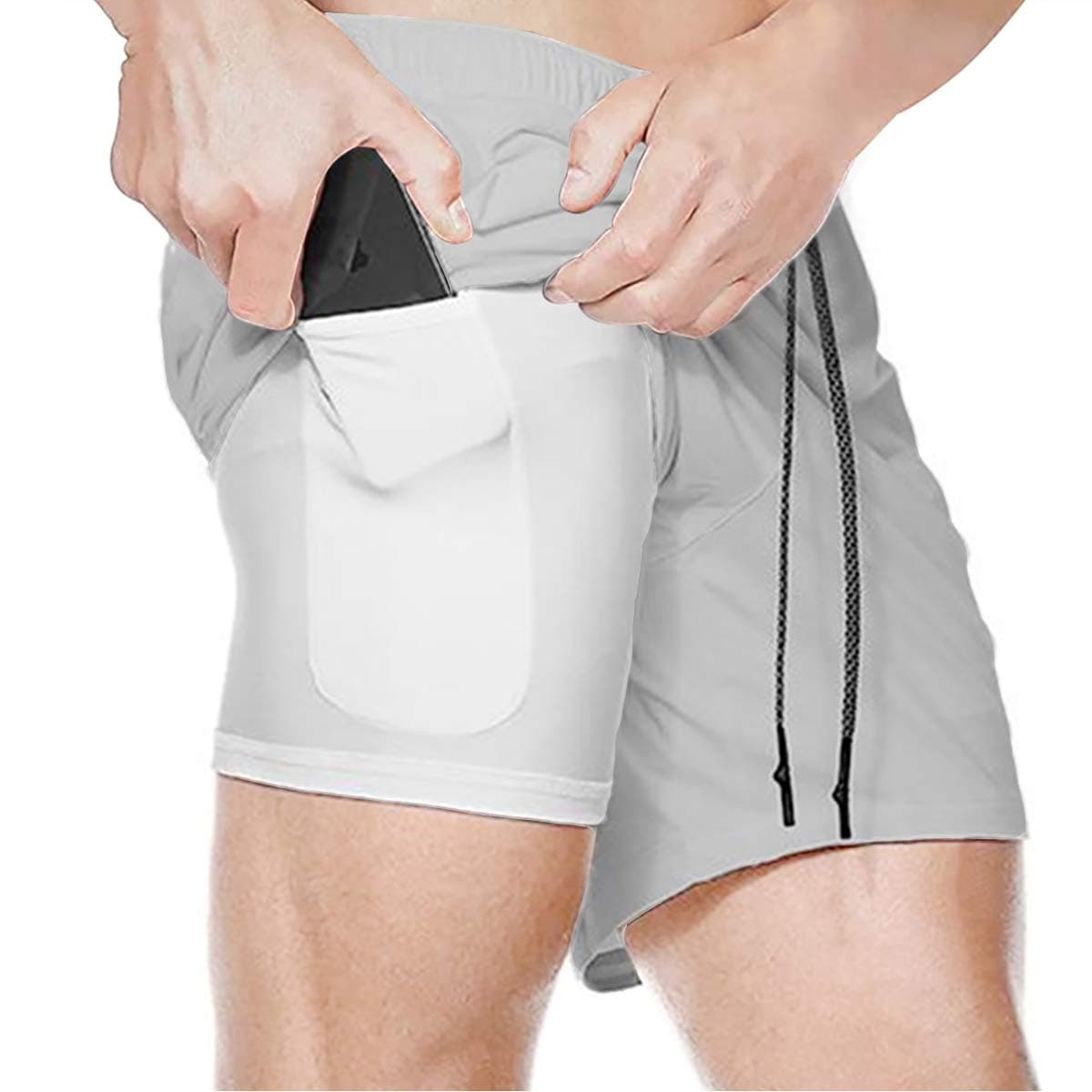 FTIMILD Men Quick-Drying Breathable Running Training Double-Layer Fitness Short Pants Grey