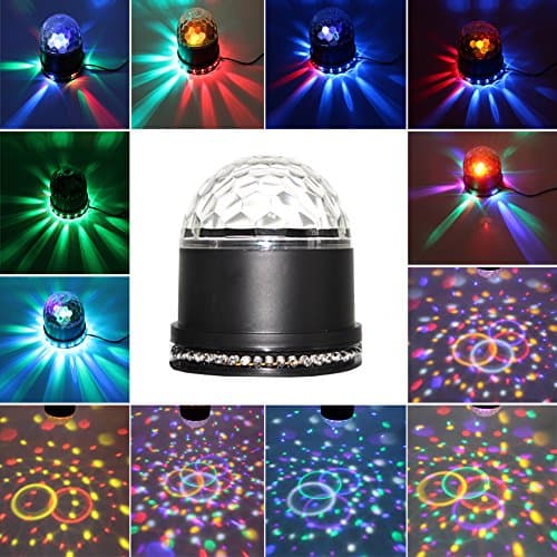 Party Lights, Multi colors changes, Sound Activated Auto RGB Mini Rotating Magic Disco Ball Strobe Stage Lights for DJ Dancing show, Xmas Birthday Party, Wedding Show, Bar, Club