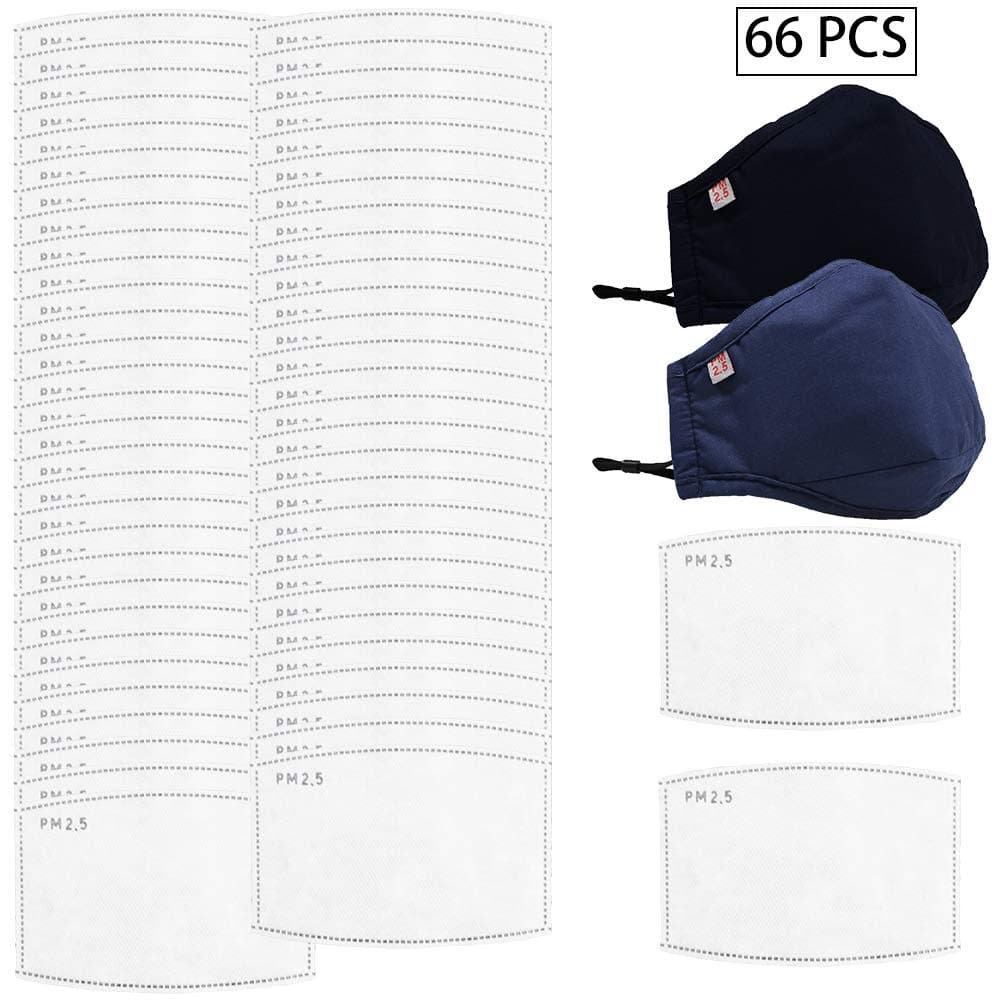 64 Pcs N95 Mask Filter Replacement Activated Carbon Filter Air Pollution Face Mask Filters Insert 5 Layer Protective Filter with 2 Dust Mask