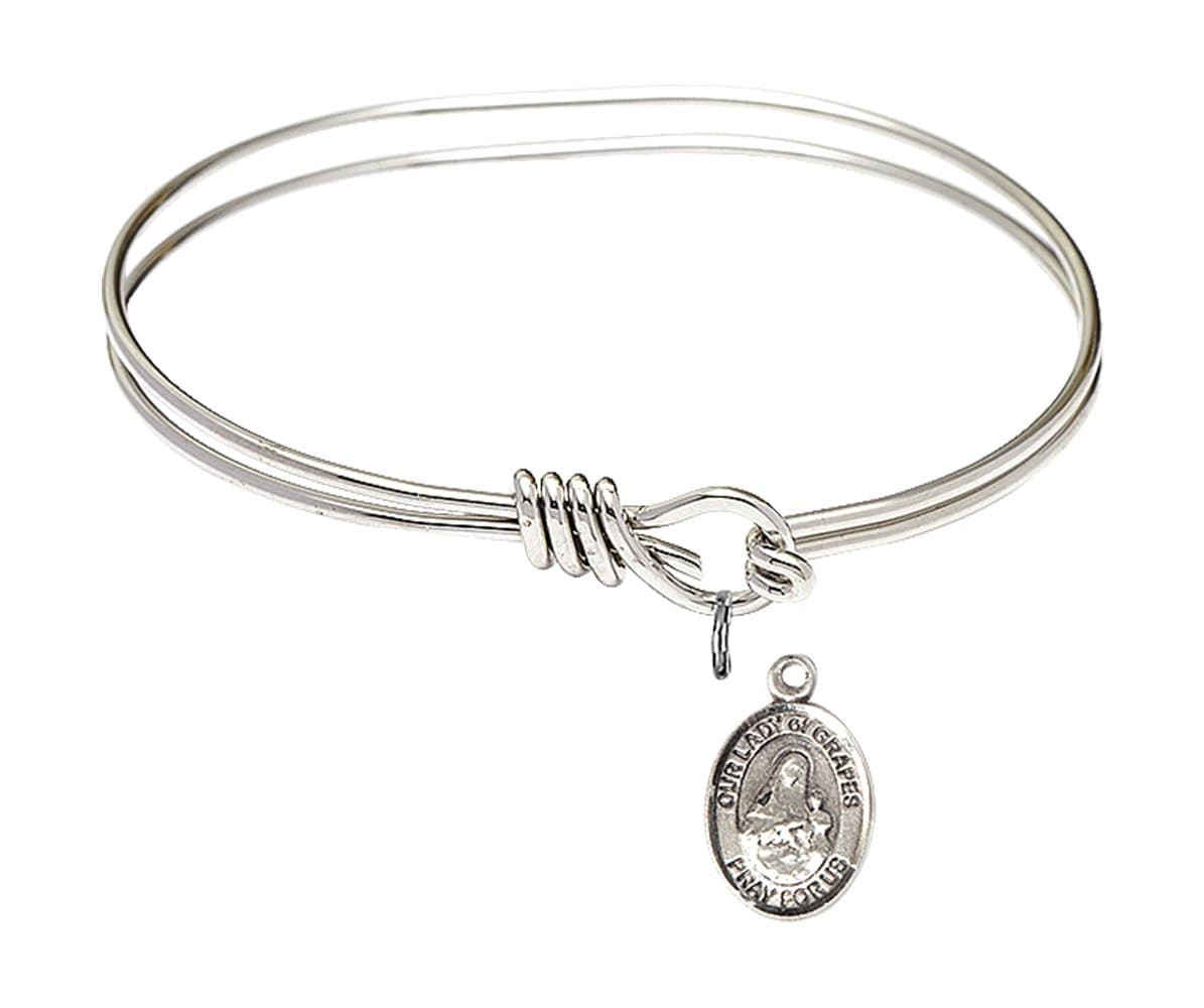 St. Christopher Lacrosse Charm On A Child Sized 5 3/4 Inch Oval Eye Hook Bangle Bracelet