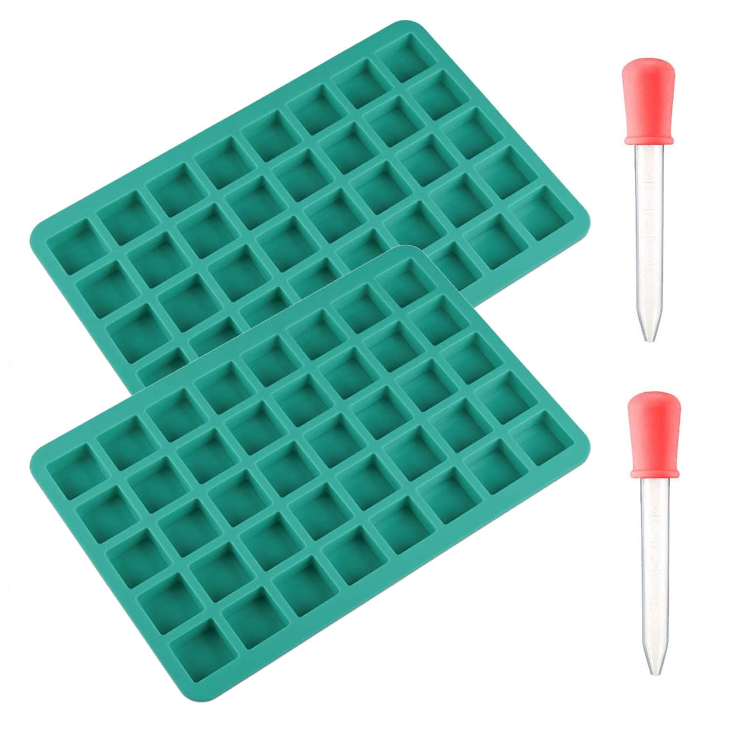 2 Pcs 40-Cavity Square Silicone Candy Molds, Mini Chocolate Molds Silicone Baking Molds Gummy Jelly Mold Ice Cube Tray with 2 Droppers for Jelly Pralines Caramels