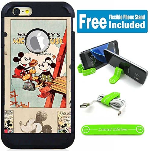Apple iPhone 7 (4.7") Hybrid Armor Defender Case Cover with Flexible Phone Stand - Disney Mickey Mouse Old Cartoon