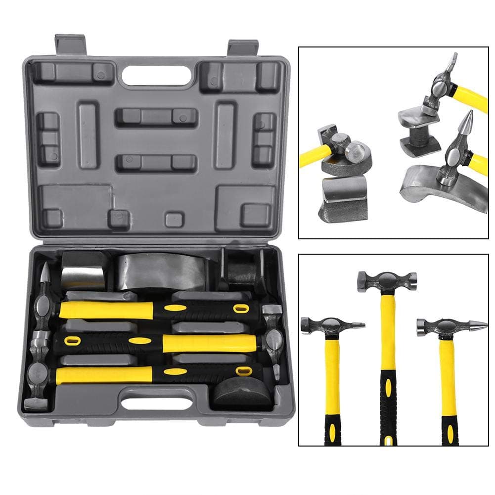 Auto Panel Repair Tool, 7PCS hand car auto body work hammer and dolly tool dent repaire set kit A