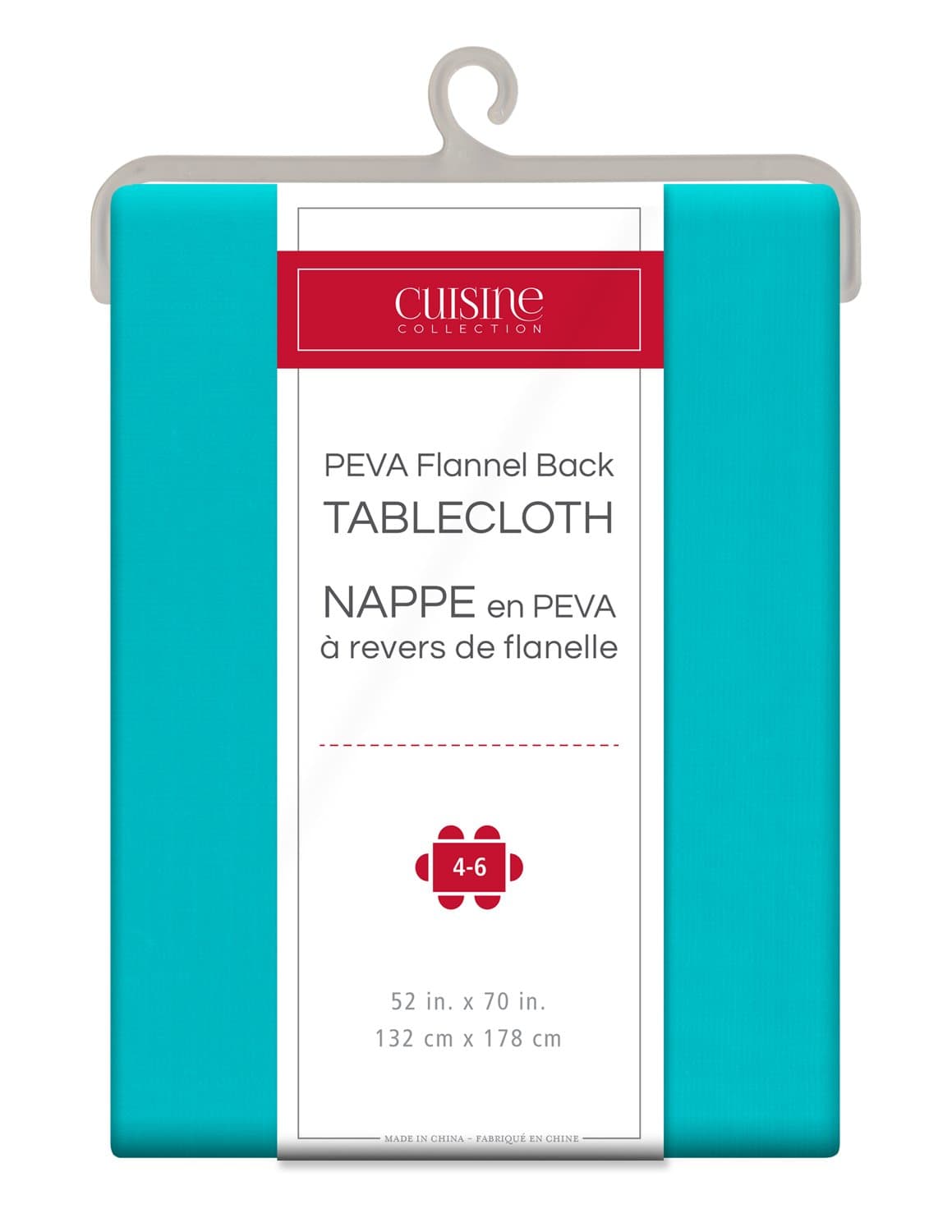 Cuisine Collection Solid Color PEVA Flannel Back Tablecloth, 70" Round Blue