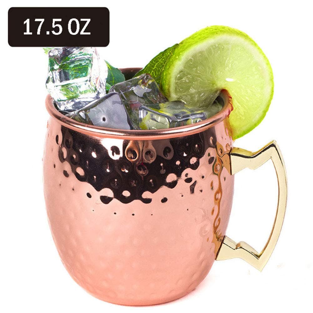 Moscow Mule Copper Mugs,Handmade Hammered Type Copper Cups Drinking Mug with Handle for Coffee Beer Ice Cold Cocktail, Keeps Your Drinks Ice Cold, 500ml