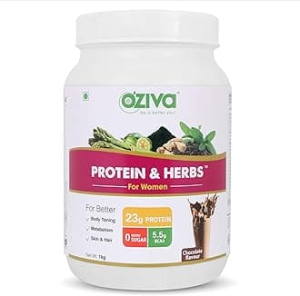 OZiva Protein & Herbs, Women with Multivitamins, Curcumin, Shatavari, Tulsi for Improved Metabolism, Hormonal Balance & Skin, Hair Health, 2.2 lbs, Chocolate. Soy Free, Gluten Free, Non GMO